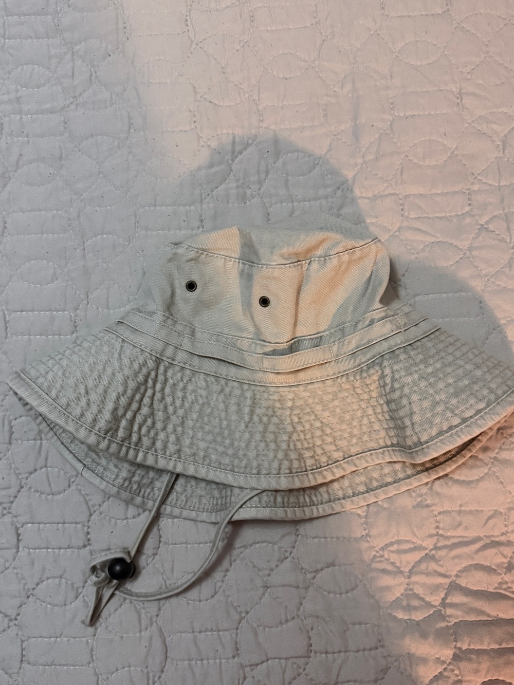 Beige Sun Bucket Hat with Chin Strap